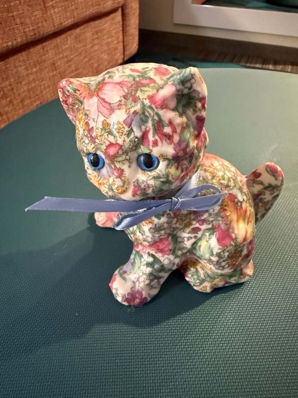 Vintage Joan Baker Designs Patchworks Floral Porcelain Kitten Figurine